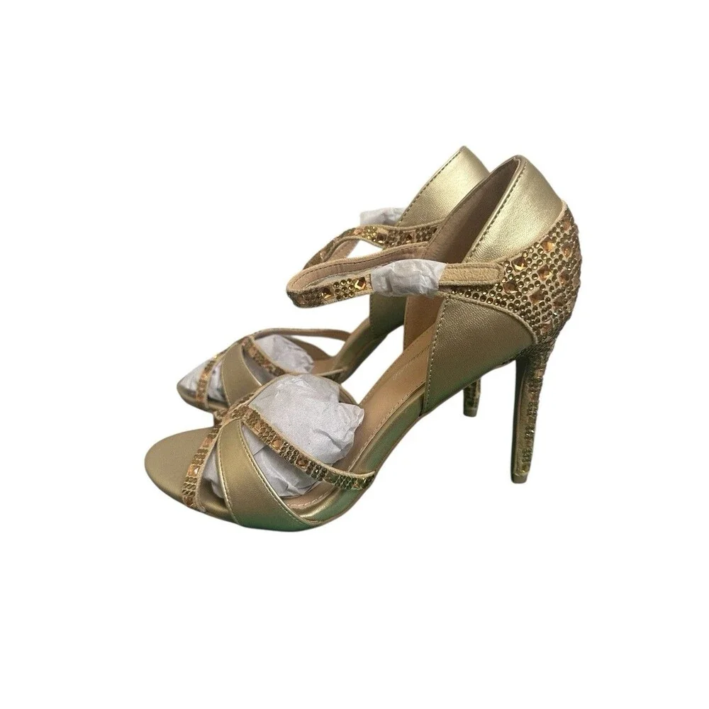 NEW Lauren Lorraine Women's 8 Daisey Gold Strappy Heel Sequins Open Toe w/ Box